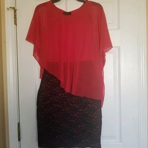 BlackRed Chiffon Overlay Dress